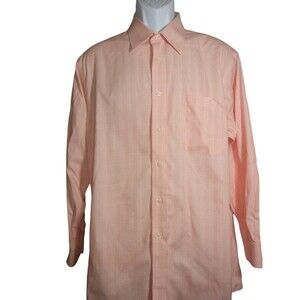Paul Frederick Dress Shirt Mens Size 16-32 Button Up Peach Checks Long Sleeve